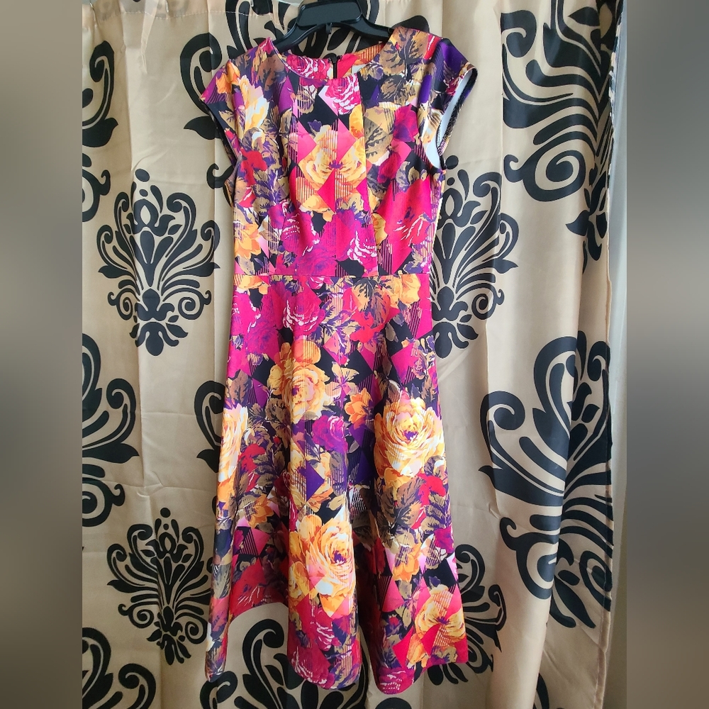 Beige_by eci dress. Floral/modern pattern.